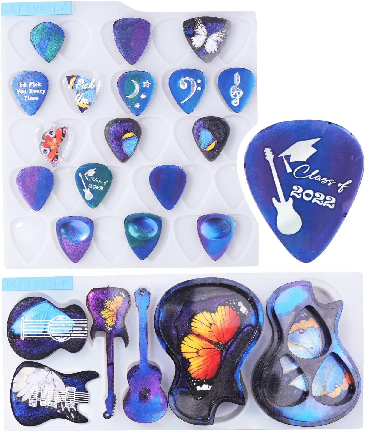LET'S RESIN Guitar Pick Resin Molds, Guitar Triangle Plectrum Resin Molds Silicone & Guitar Pick Case Molds for Resin Casting, Epoxy Resin Molds for Musical Accessories, Keychain, Necklace, Decoration