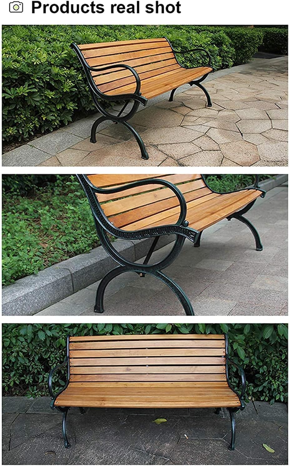 Garden Bench Outdoor Park Bench with Armrests and Backrest for Balcony Courtyard Terrace