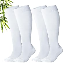 LEVSOX Bamboo Viscose Compression Socks Wide Calf 15-20 mmHg Knee High with Cushioned Foot for Nurses & Travel