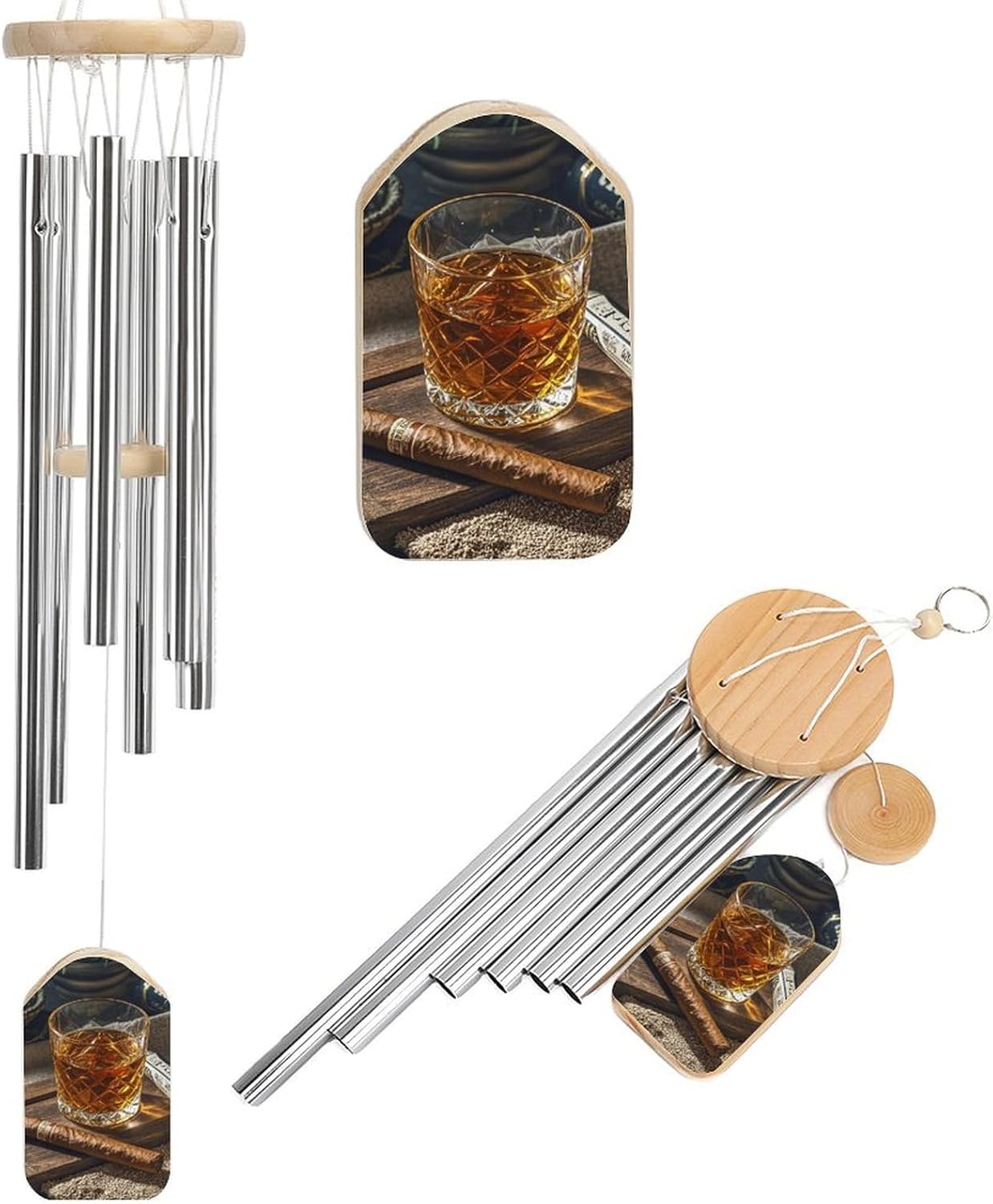 Cigar & Whiskey Wind Chimes for Outside - Large Aluminium Wind Chimes Memorial Windchimes to Create A Zen Atmosphere Patio Garden Decor Windchimes