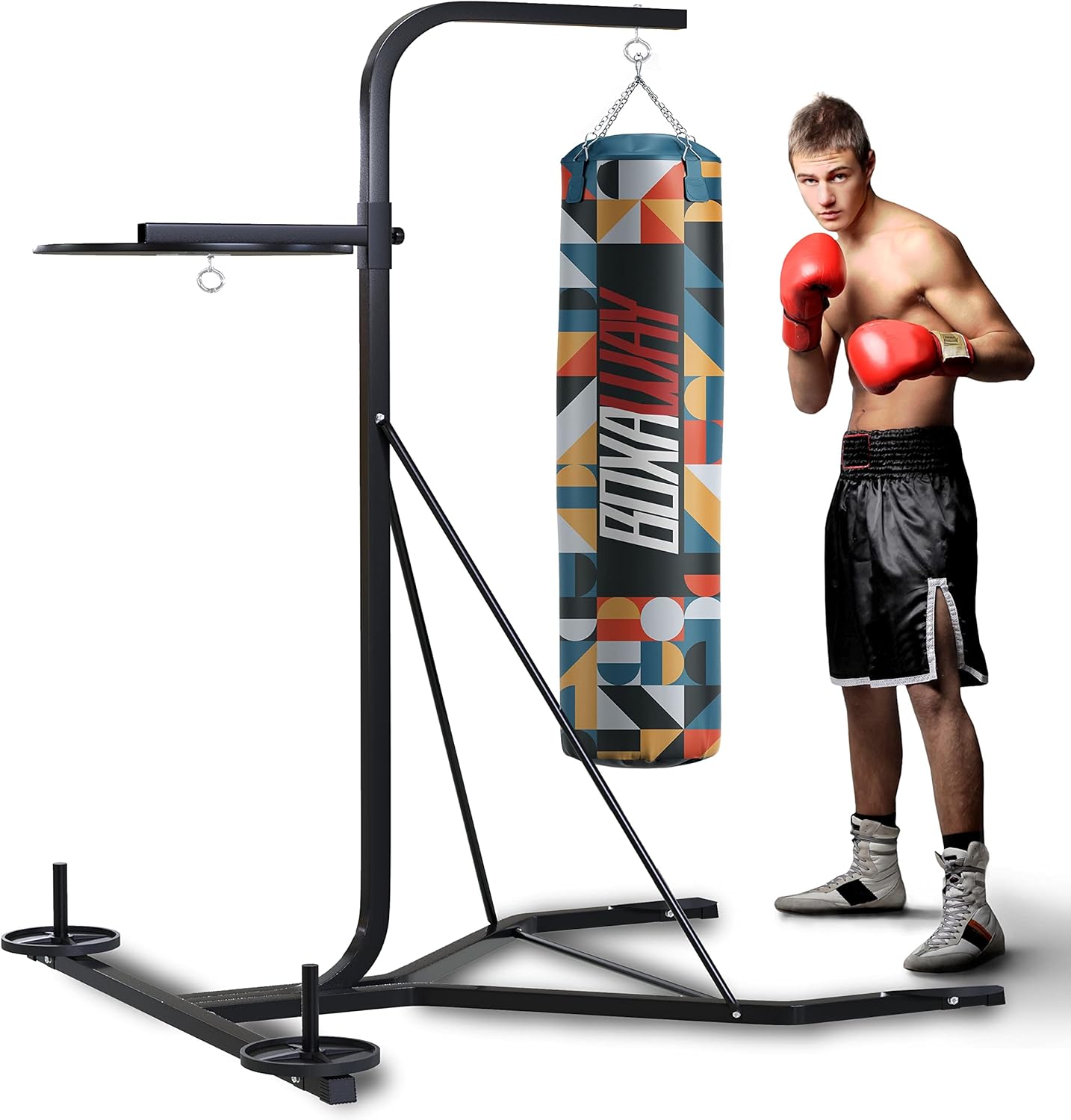 BoxaWay Freestanding Punch Bag Frame With Speed Ball Platform, Premium