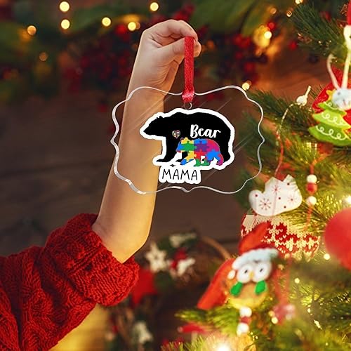 Miniatura 2 de Adorno acrílico de mamá oso para decoración de vacaciones, regalo para niños autistas, decoración de árbol, adornos para mamá oso autista,