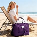Travel Duffel Bag Sports Gym Tote Bag for Women, Carry on Luggage Bag for Airplanes, Lightweight Weekender Overnight Shoulder Bag Waterproof Beach Hospital Bag with Shoes Compartment,A08-Dark Purple