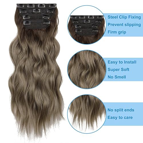 Miniatura 3 de 4 extensiones de cabello con clip, de 20 pulgadas, rizado, largo, ondulado, grueso, de cabeza completa, extensiones de cabello sintético de doble