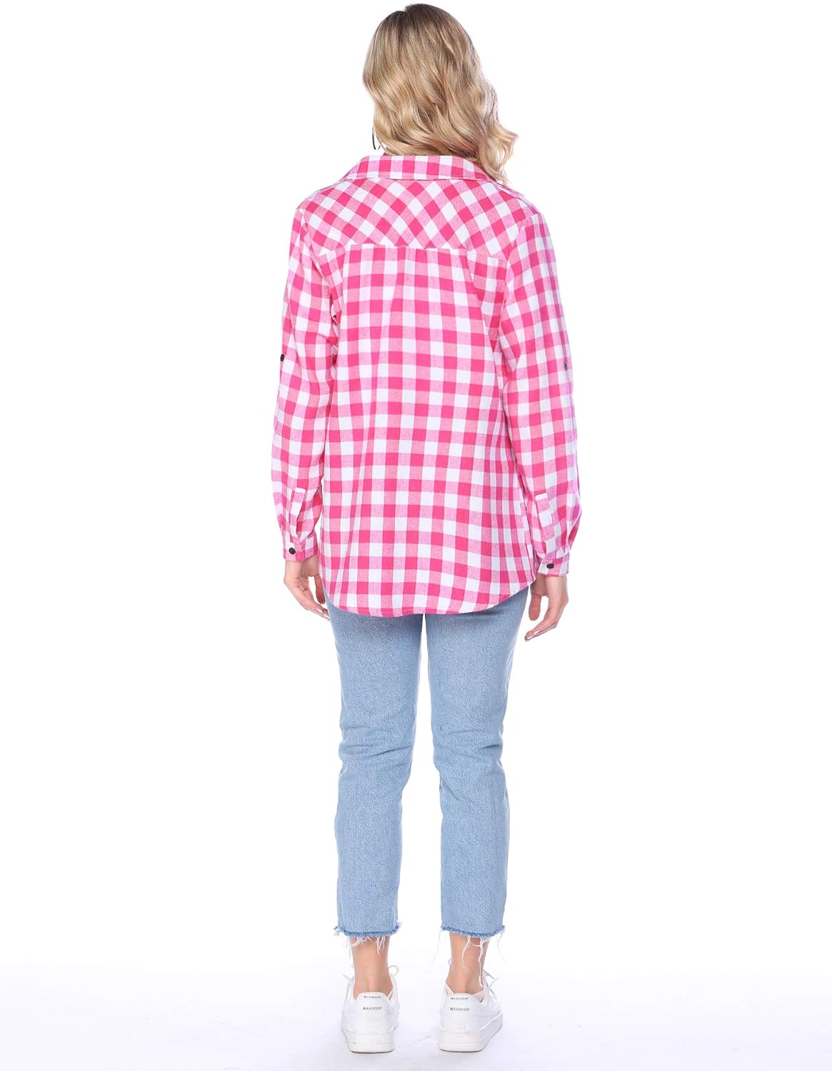 HOTOUCH Cute Flannel Plaid Shirts for Womens Roll Up Long Sleeve Button Down Plaid Shirt - Image 5