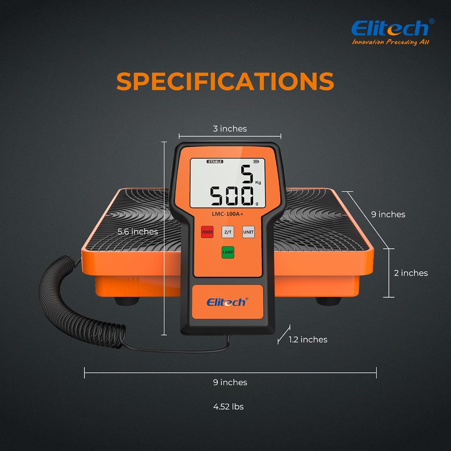 Elitech LMC-100A 220Lbs Refrigerant Scale Electronic Freon Charging Recovery Weight Scale for HVAC with Case
