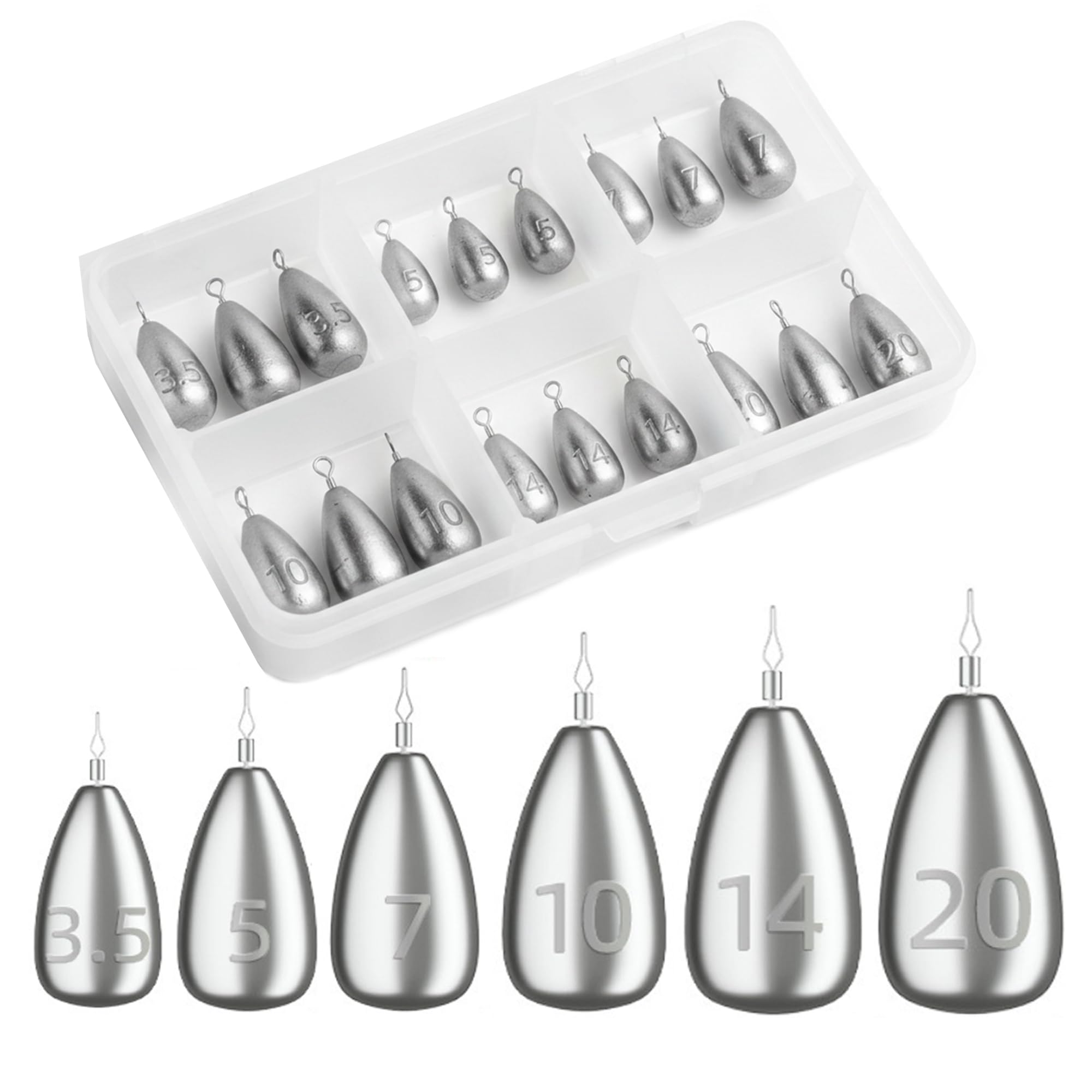 30 Pcs Fishing Weights, Mixed 6 Small Sizes 3.5g 5g 7g 10g 14g 20g