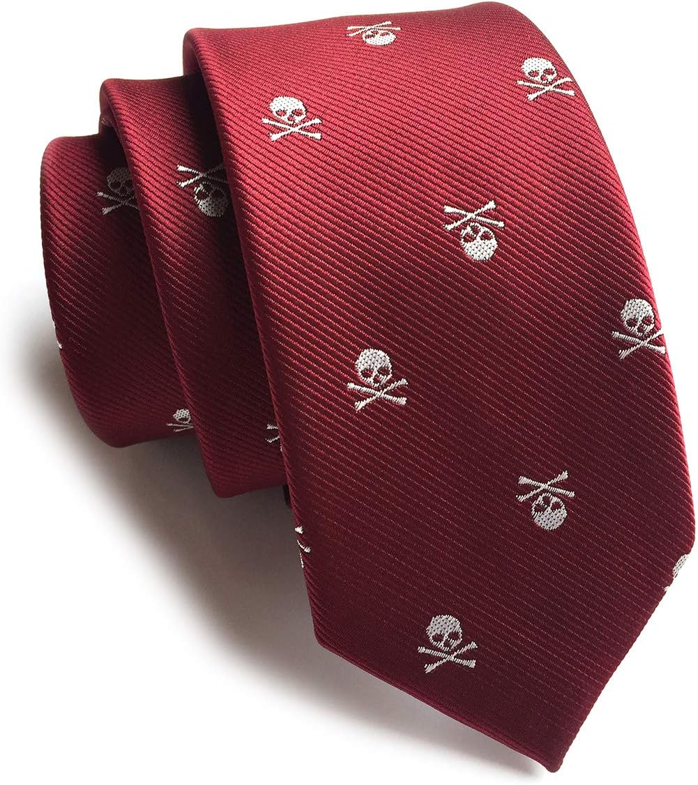 Men's Skinny Novelty Ties Repp Skull Design Jacquard Woven Casual Halloween Necktie