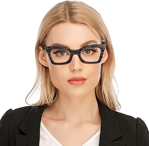 Miniatura 7 de AQWANO Gafas de lectura de computadora de gran tamaño para mujer, bloqueo de luz azul, diseño de ojo de gato, con bisagra de resorte, patrón negro,