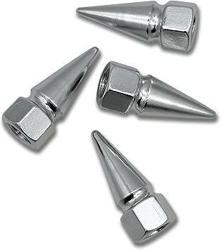 Elektroplate Spike Valve Stem Cap Universal Fit Black 4-Pack | Corrosion-Resistant Aluminum Fits 8 mm Tire Valve for Cars, Bikes, Trucks, Motorcycles with Shiny Finish