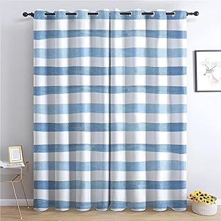 Curtains Blue and White Stripe Blackout Curtains for Bedroom Living Room...