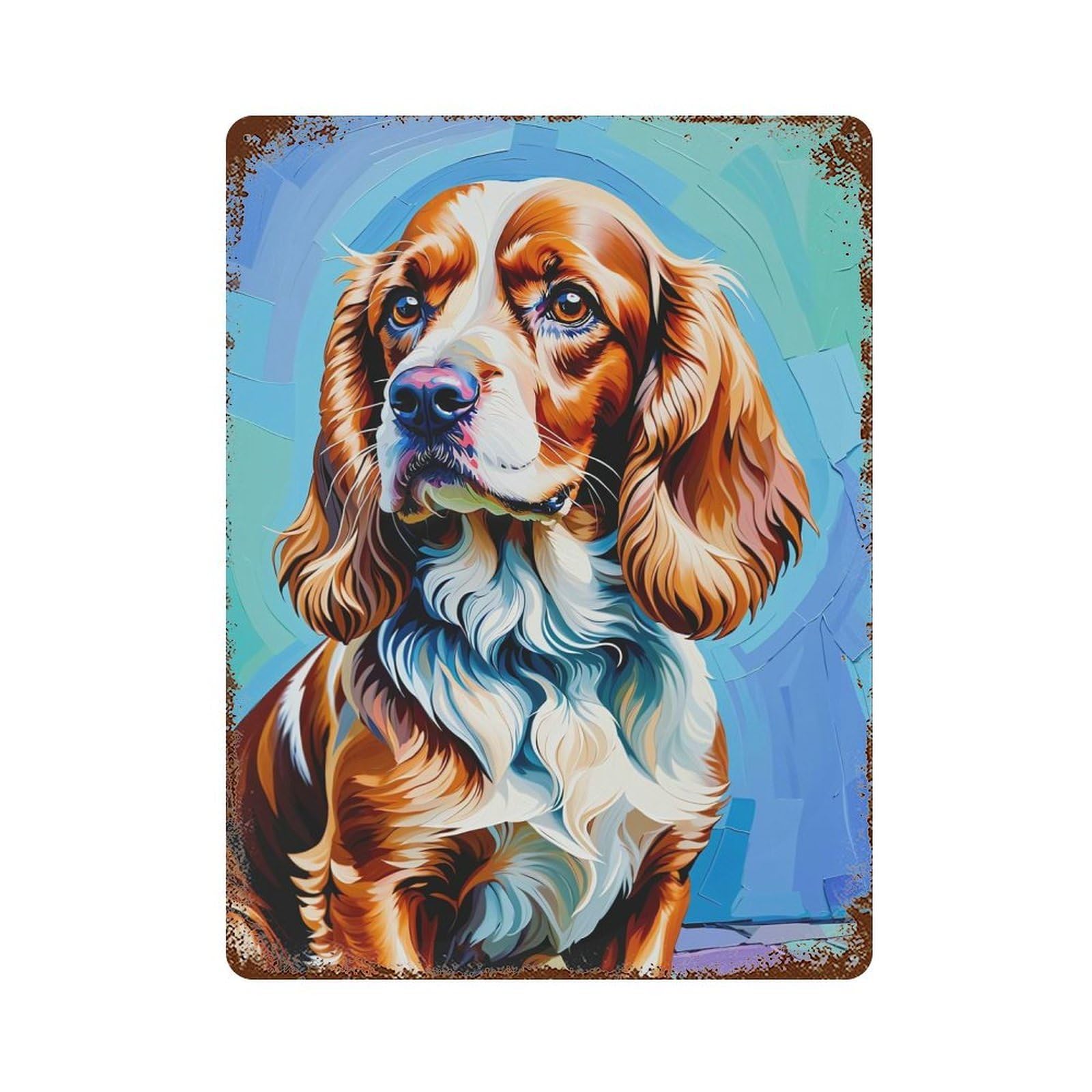 English Cocker Spaniel Portrait Painting Retro Metal Sign 15.7"x11.8", for Office, Studio And Wall Decor, Industrial Home Decor