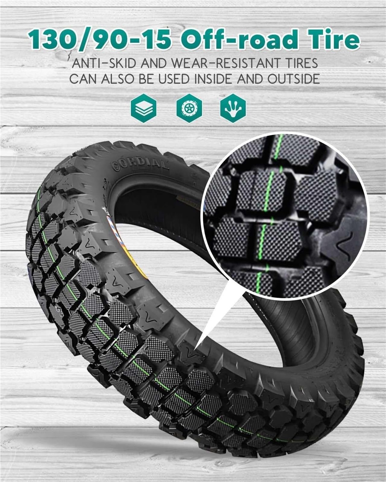130/90-15 Opona Tył | Opony Bezdętkowe Terenowe | Opona Motocyklowa z Głębszym Ryfem | Odporna na Przebicia, Trwała | 75P 8PR