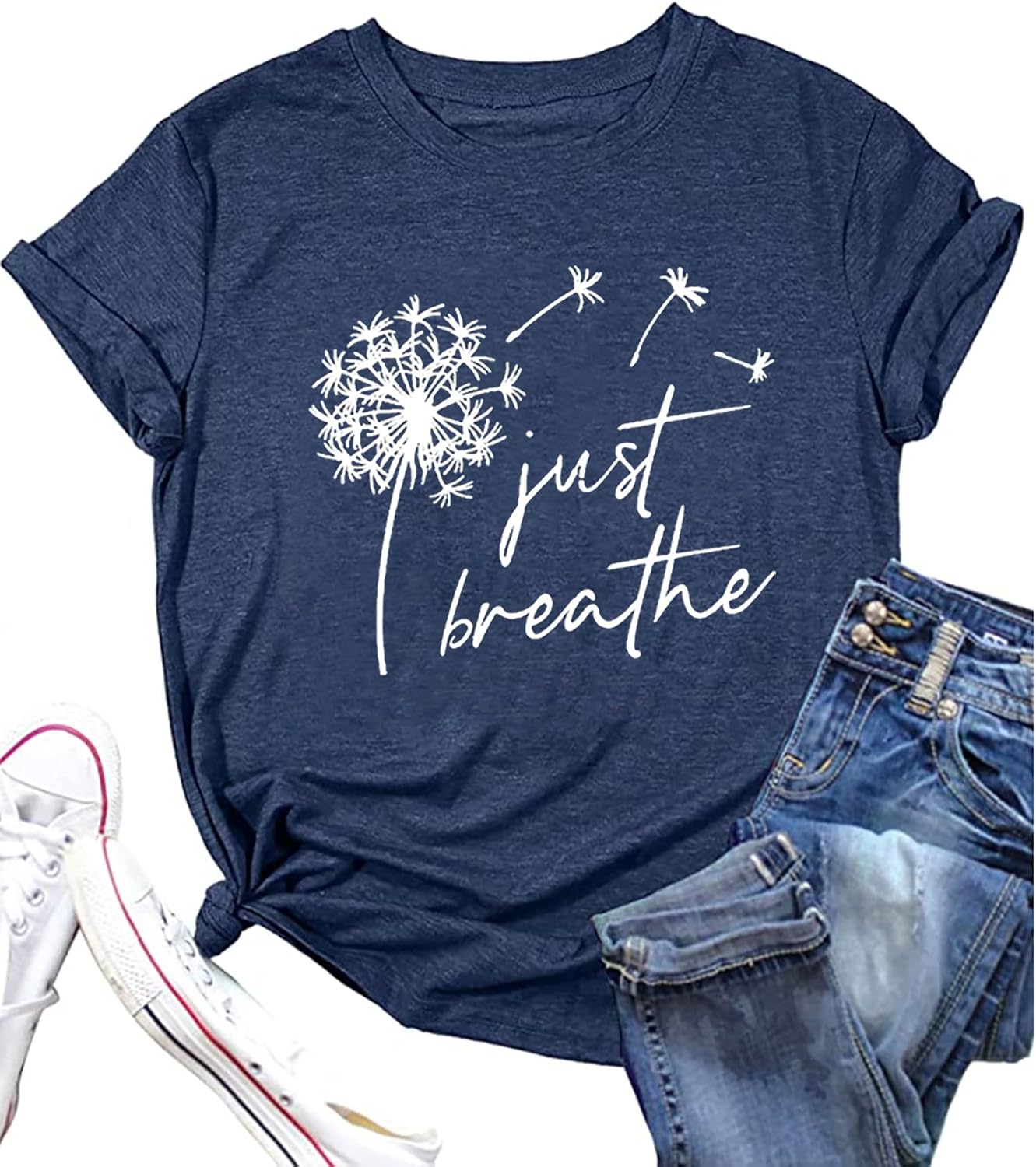 Just Breathe Dandelion T-Shirt for Women Dandelion Graphic Tees Short Sleeve Christian Shirts Tops - Image 4