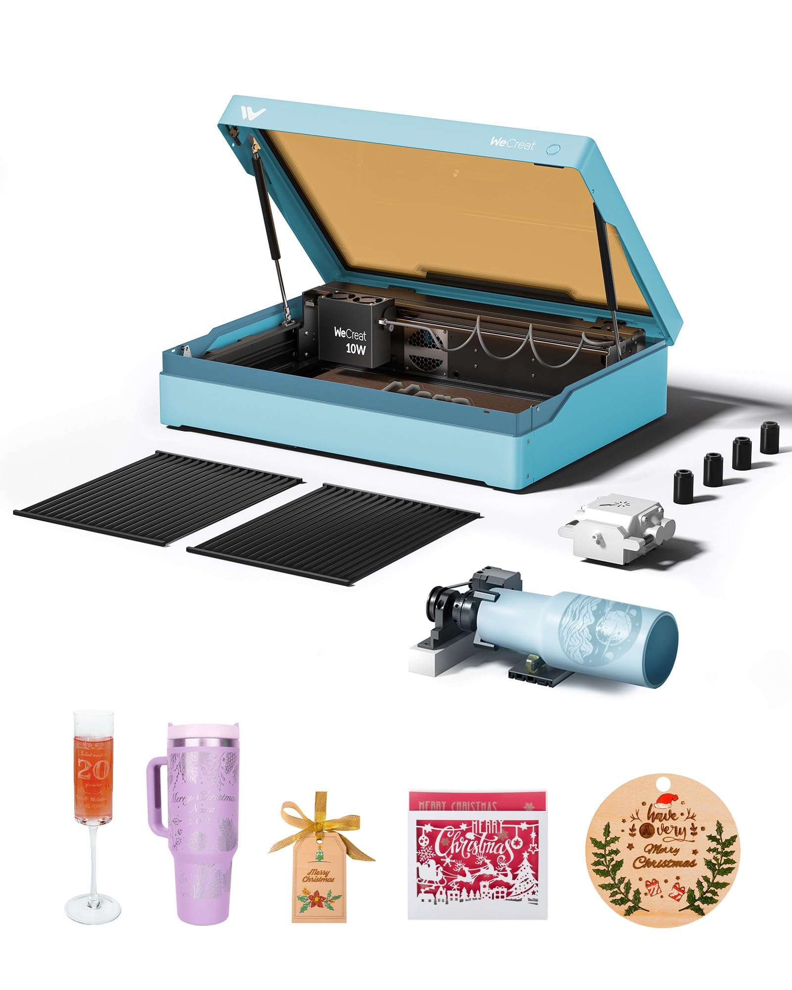 WECREATVista 10W Laser Engraving Machine with 9-in 1 Rotary, Smart HD Camera, Compact Diode Desktop Laser Engraver for Beginners DIY Hobbyist Wood Leather Glass Metal Jewelry Gifts Making