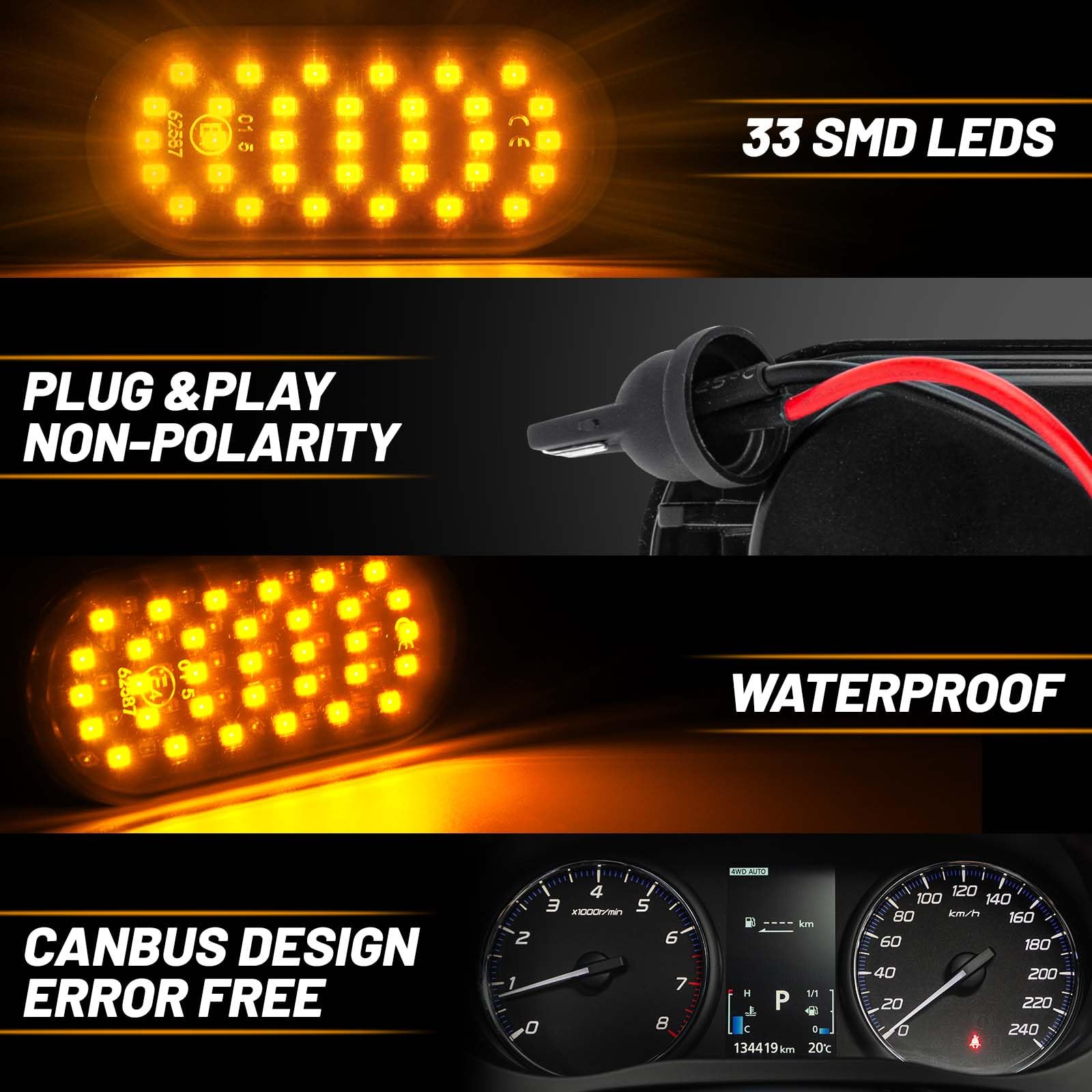 Strzałki boczne LED do VW Bora Golf 3 4 Wolf Polo 6N 9N Sharan Vento T5, LED Canbus kierunkowskazy boczne
