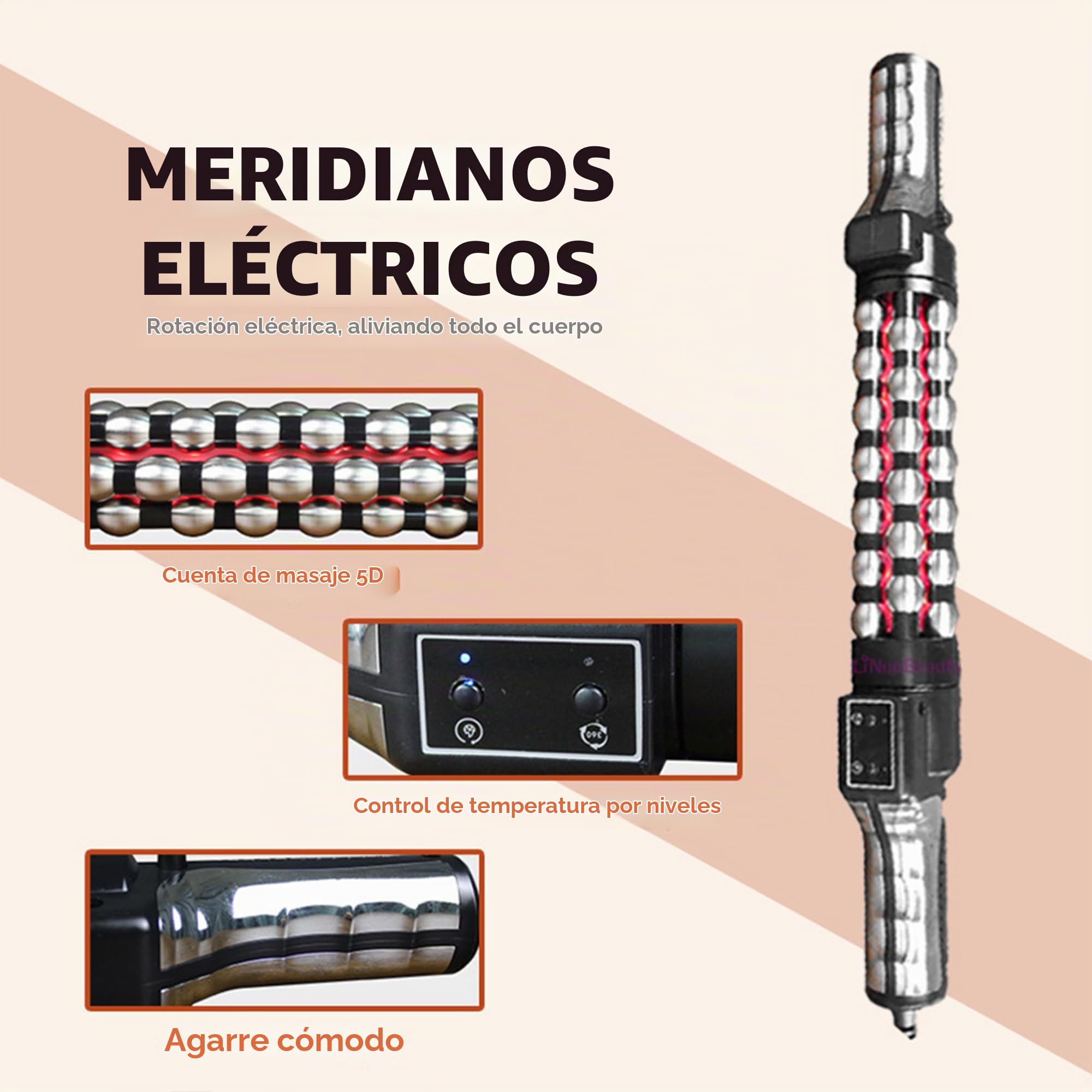 Masajerador De Rodillos De Metal Eléctrico con Luz Roja - Temperatura De 3 Velocidades Y Ajustes De Rotación - Masajeador De Tejido Muscular De Mano para Alivio del Dolor De Hombro