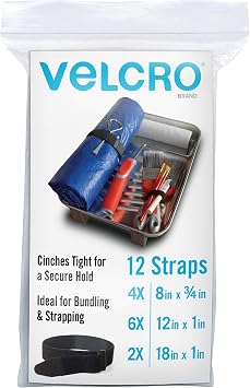 VELCRO العلامة التجارية حزمة السائبة 12 أشرطة كابل التثبيت القابلة لإعادة الاستخدام مع أحجام متنوعة من مشبك 8 -12 -18 حزام Cinch متعدد الأغراض VEL-30100-AMS