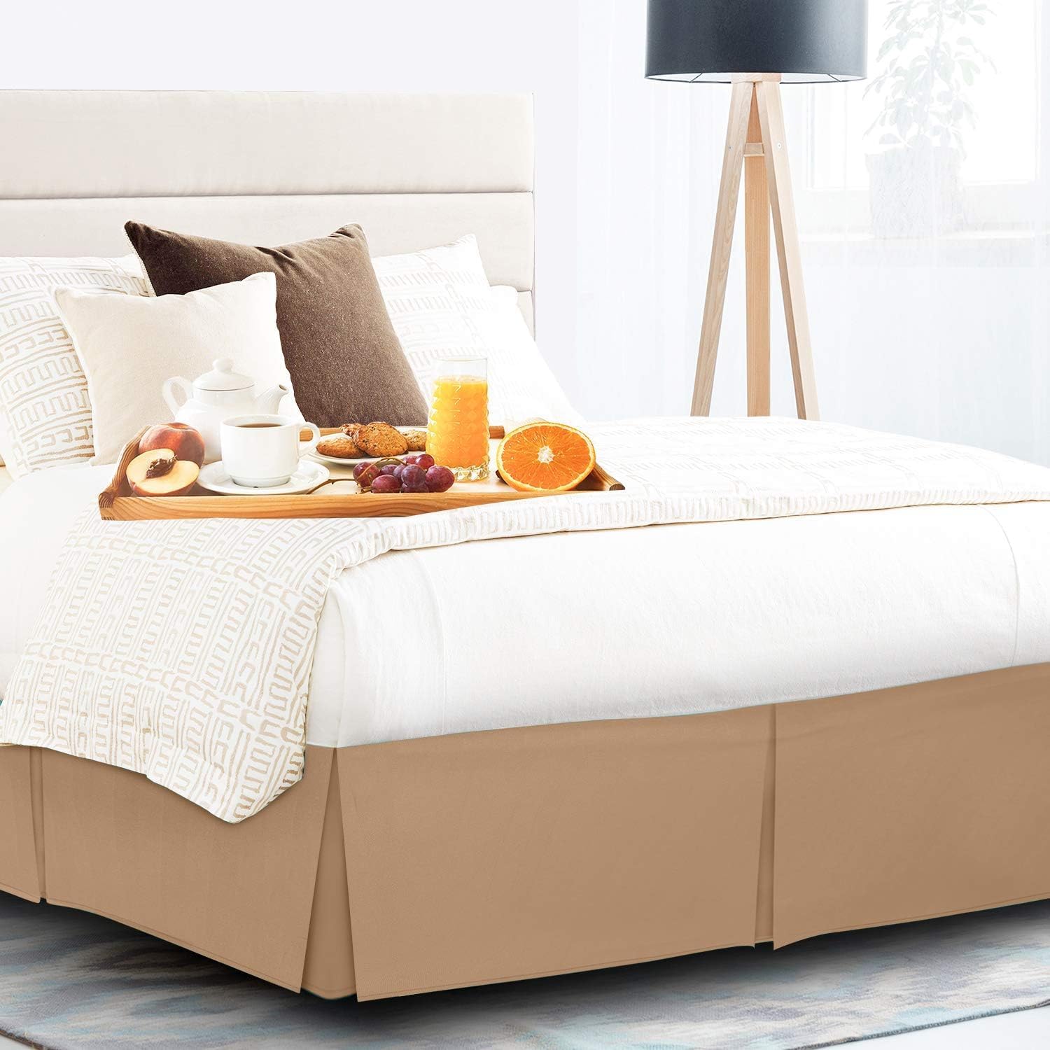 Pleated Bed Skirt Queen Size with 18 Inches Drop - 60 x 80 Inches,100% Egyptian Cotton with 400 Thread Count, Bed Spring Cover Bed Skirt Easy Fit - Taupe