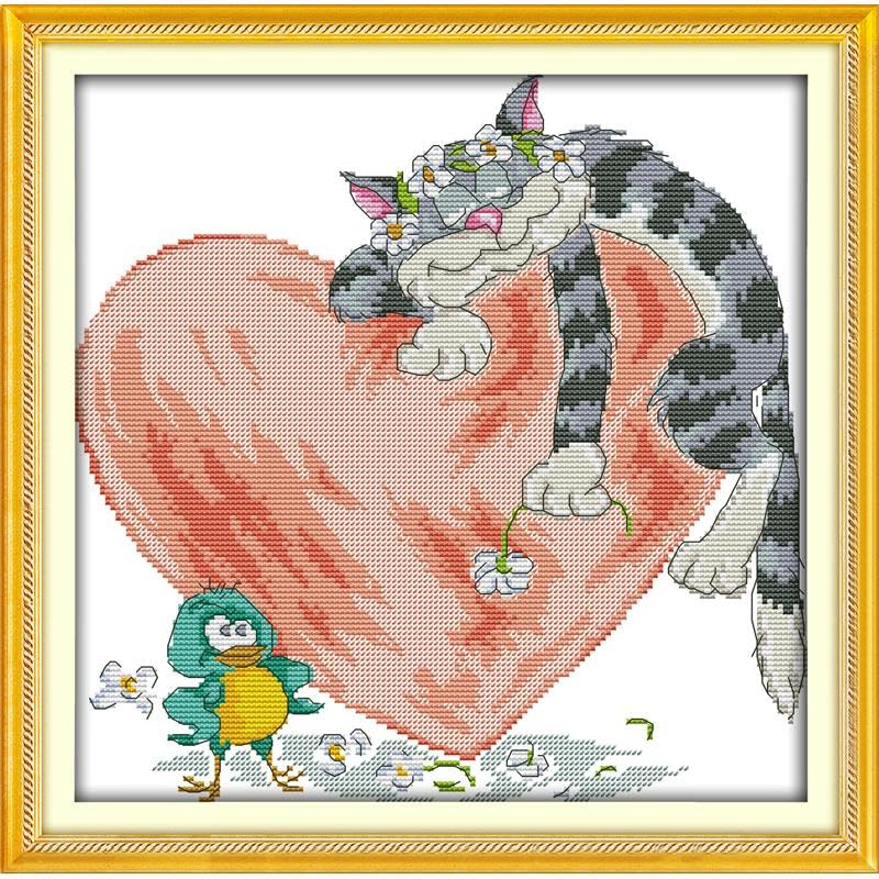 Stitchmelody Stamped Cross Stitch Kits,11CT Printed Pattern Embroidery Kit DIY Home Décor Needlework-Happy Love 42cm×42cm