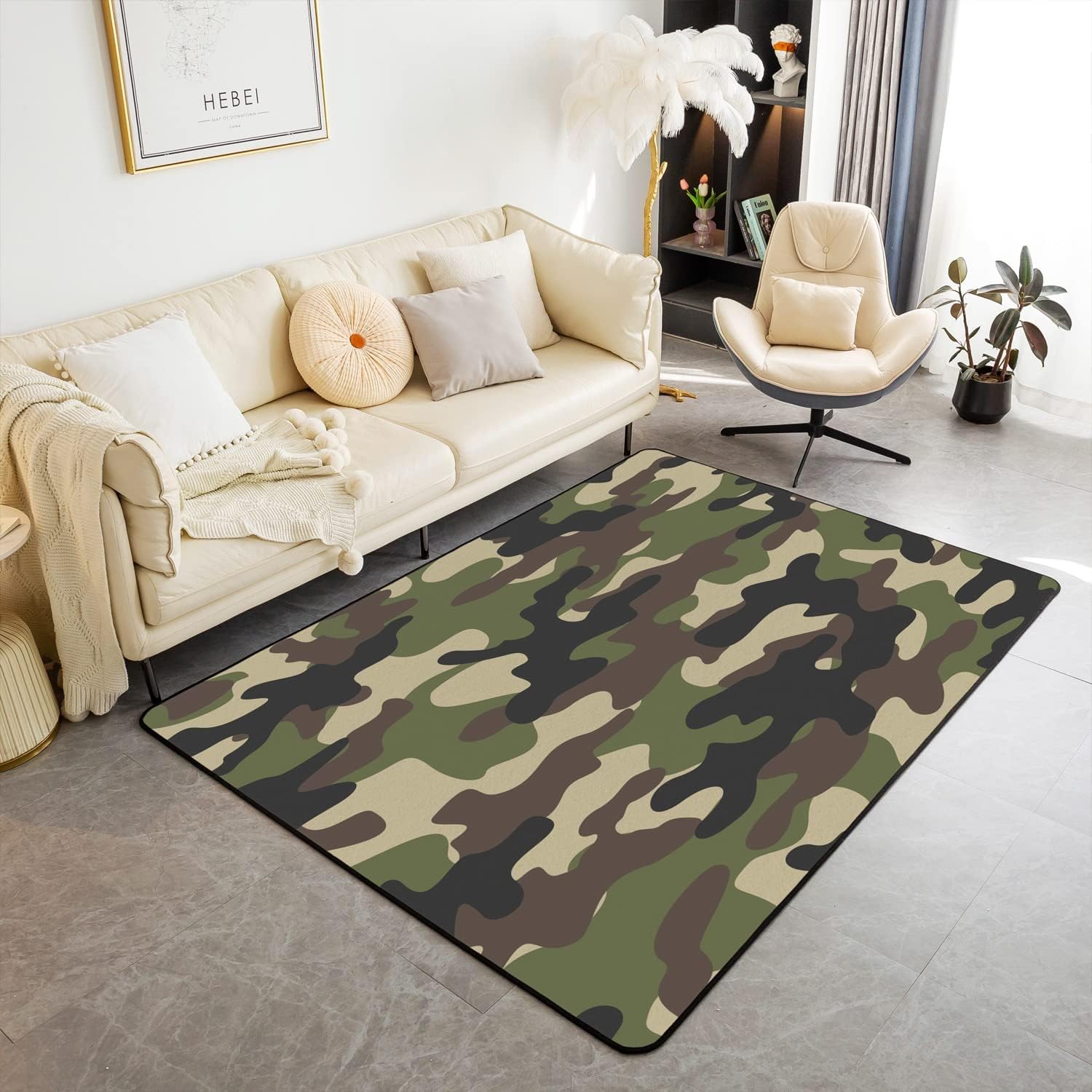Tapis salon camouflage militaire abstrait 3D lavable 180x280 cm