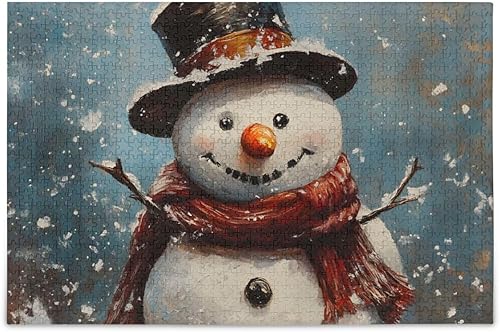 Jigsaw Puzzle 500 Pieces-Vintage Snowman for Adults, Wooden & Paper Pressed with Alphabetic Sorting, Zigsaw Puzzle for Leisure Time