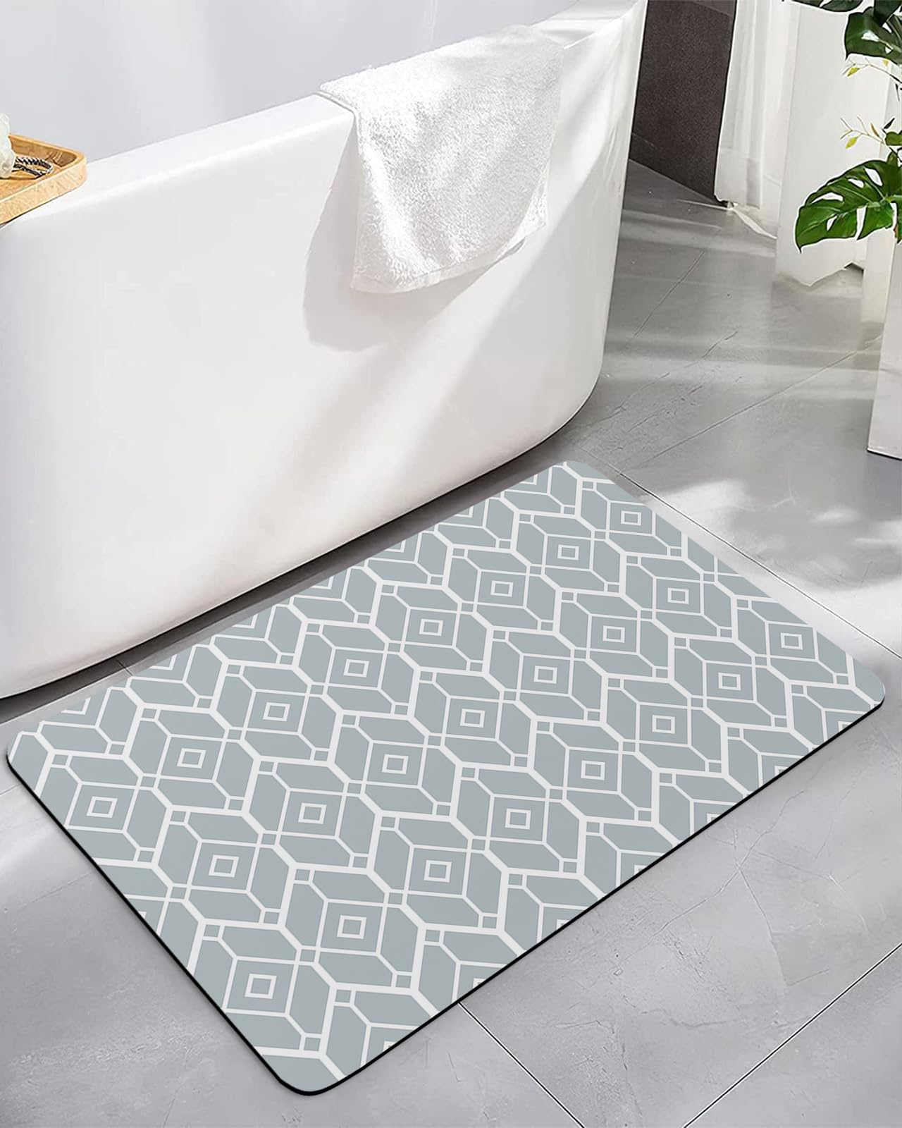 Geometry bath rug/ミヨシラグ Amazon.com: Bath Mat Rug 24”x36”, 3D Geometry Pattern Grey Soft