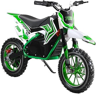 kamuloukElectric Motorbike, Dirt Bike, Electric Dirt Bike with 10 Inch Tires, Off Road Mini Motorcycle with Mechanical Disc Brakes Green