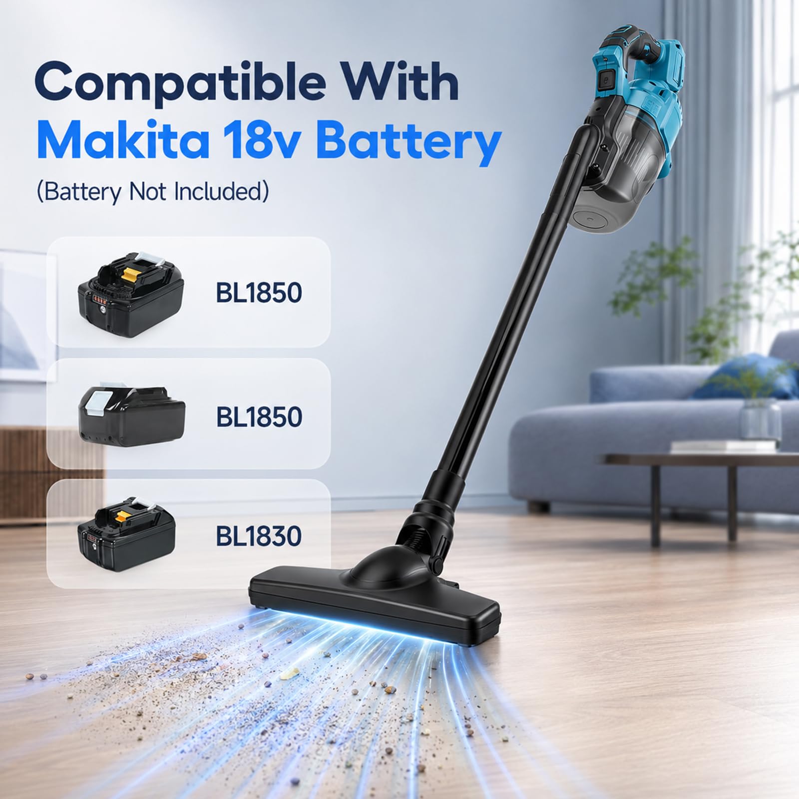 Aspiradora con batería para baterías Makita de 18 V, aspiradora de mano de 10000 Pa con 4 boquillas y depósito de polvo de 0,75 l y 2 filtros HEPA, aspiradora de mano portátil 4 en 1 para suelo de