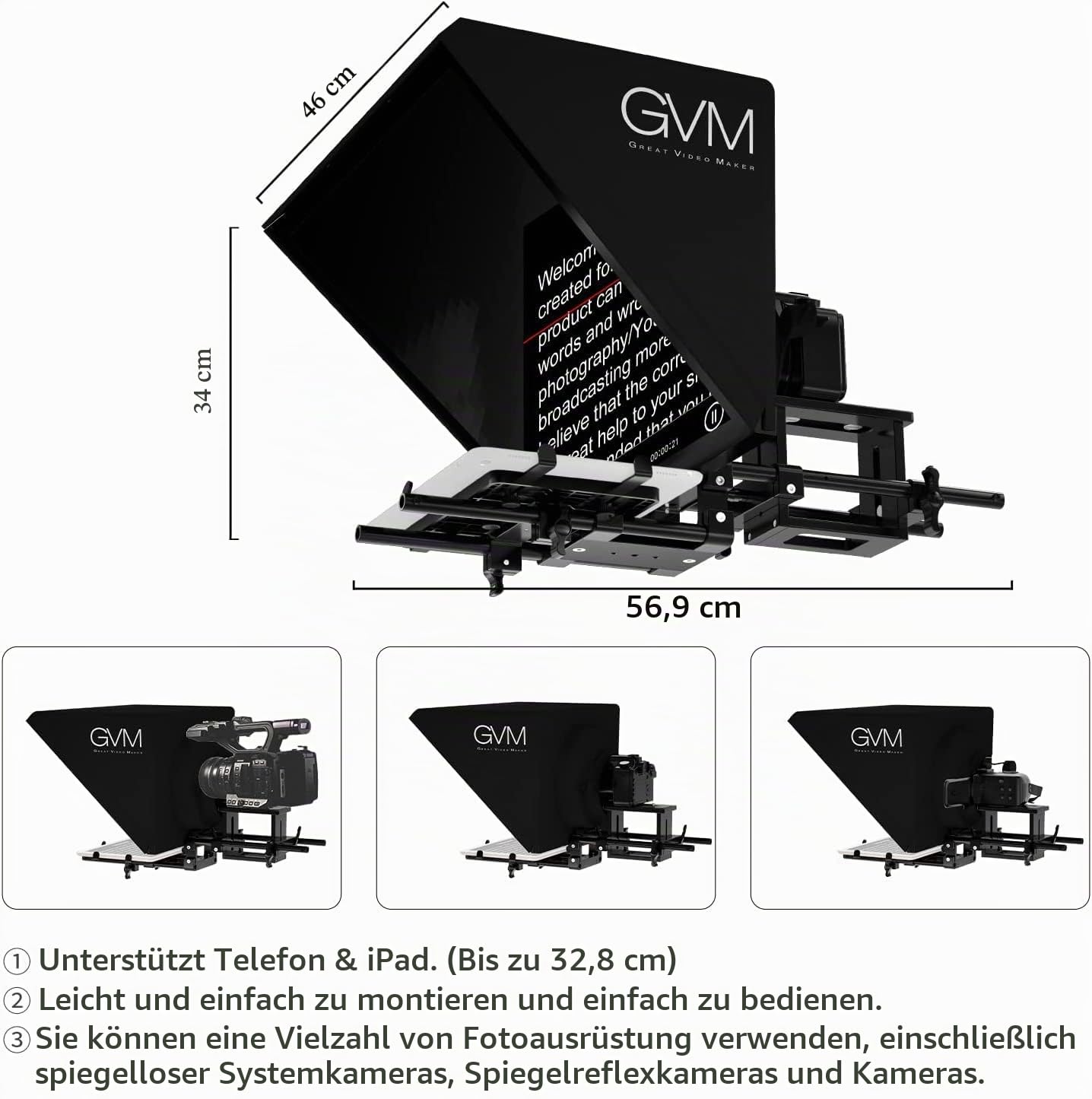 GVM Teleprompter für Tablet DSLR Kamera Smartphone, Tragbares 18'' Teleprompter Kit mit Fernbedienung & App, unterstützt Kamera-Weitwinkelaufnahmen, Videoaufzeichnung und Live-Streaming Interview