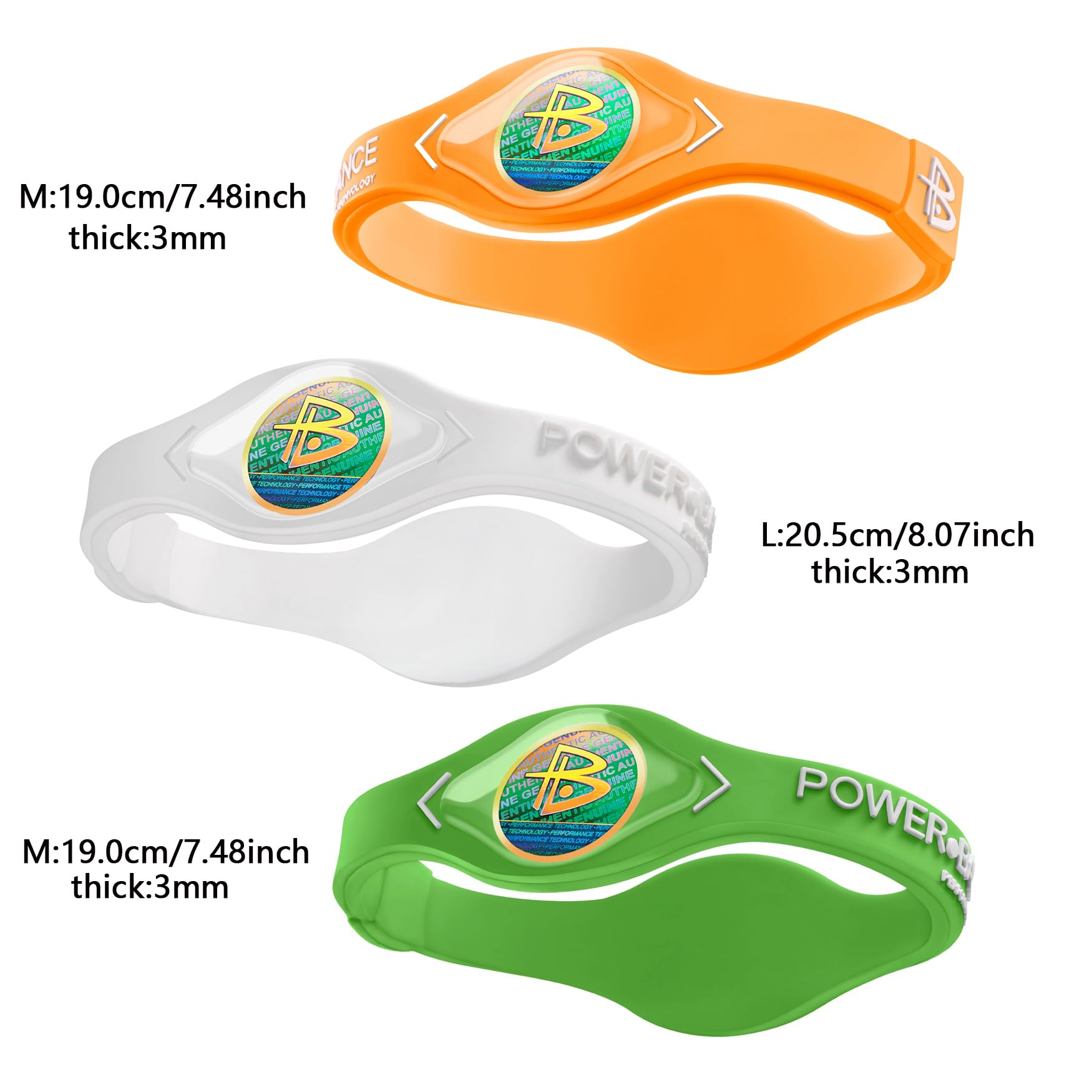 Power Balance Das Original-Performance-Armband, Silikon-Gummi-Armbänder, Sport-Armband für Männer und Frauen, 3er-Pack, Armreifen, sicher, wasserdicht, leicht, langlebig, Größe M + M + L