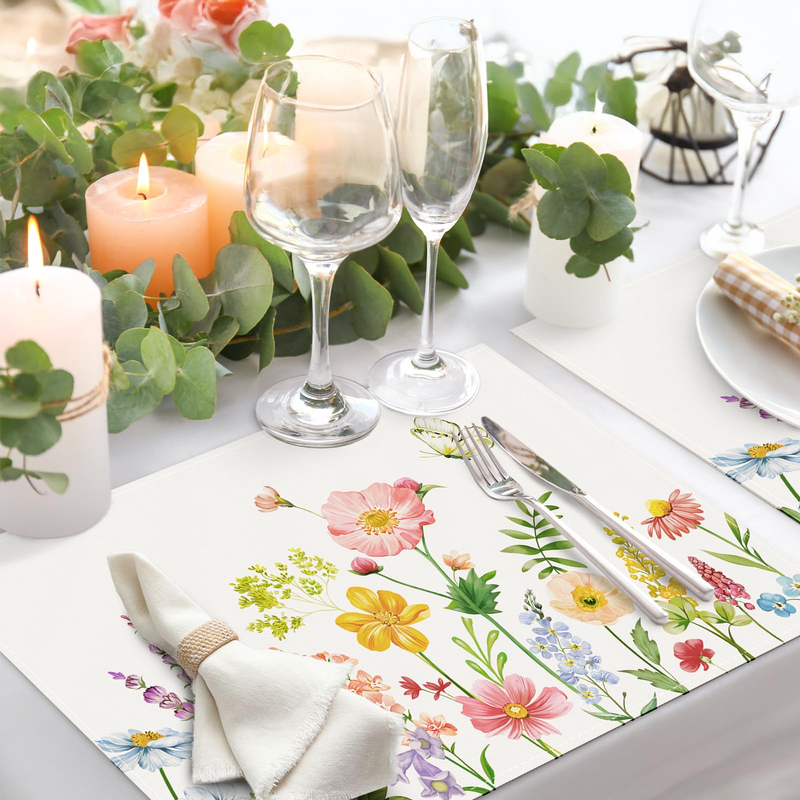 Bonhause Frühlingsblumen Tischsets, 4er Set – 30x45 Cm, Waschbar Aus Polyester, Für Küche Und Partydeko