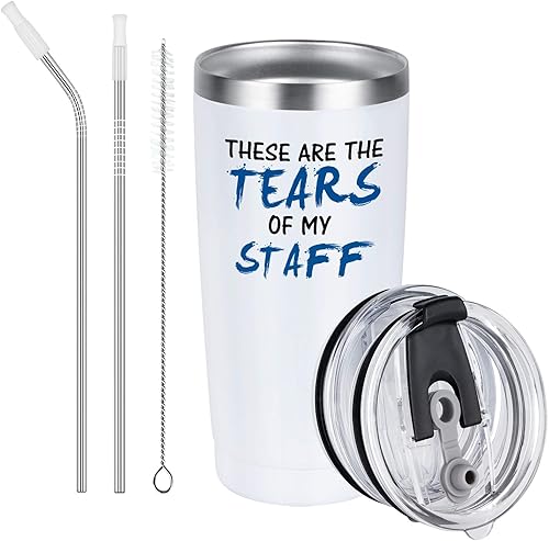 Regalo del día de los jefes, vaso de viaje divertido con tapa con texto en inglés "These Are The Tears of my Staff", regalo divertido para jefes,