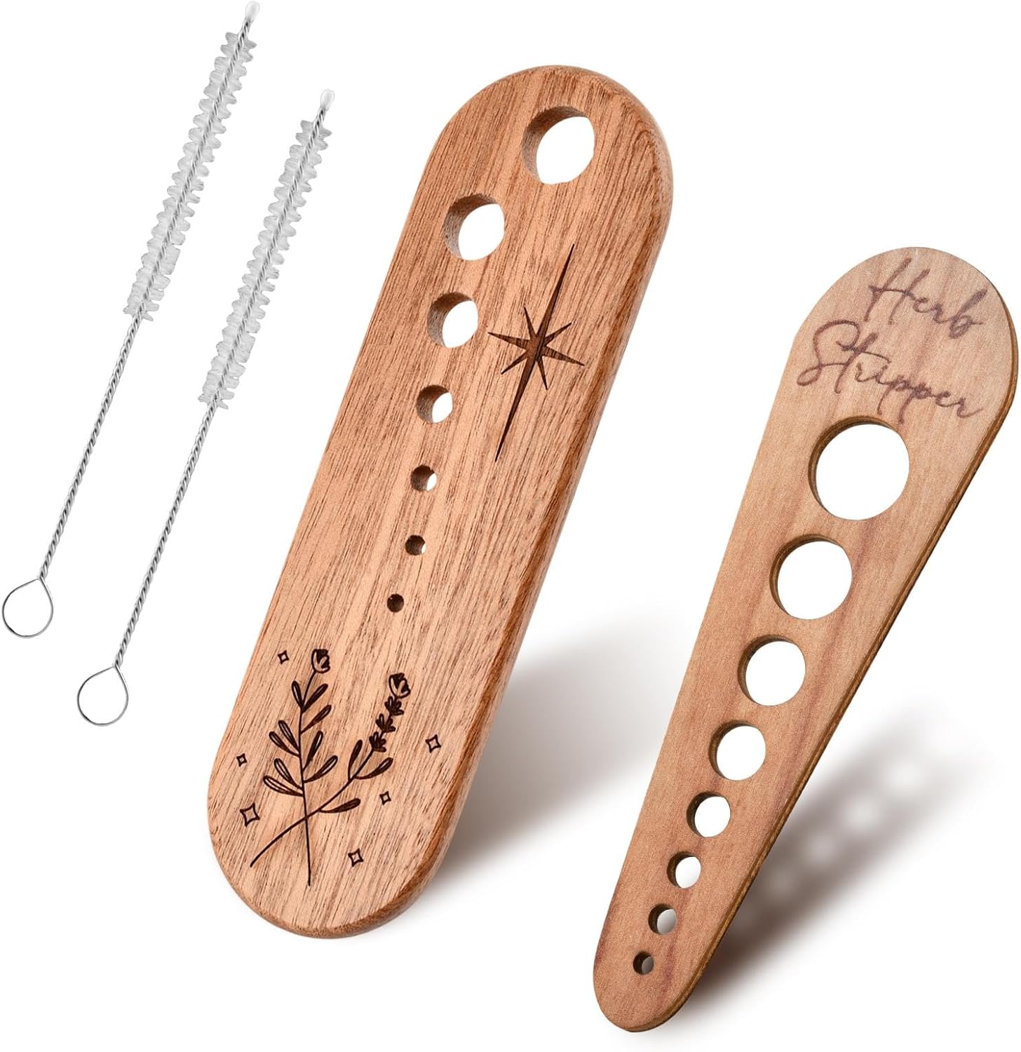 2-Piece Wooden Herb Stripper Set, 7 And 8 Hole Leaf Separators