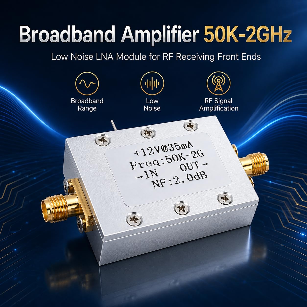 LNA-Breitbandverstärker, 50 kHz bis 2 GHz Rauscharmer Verstärker, 9–15V DC | 50 Ohm HF-Leistungsverstärker mit 31 DB Hohe Verstärkung, Leistungsvorverstärker, für FM Shortwave Kabelfernsehen Drahtlose