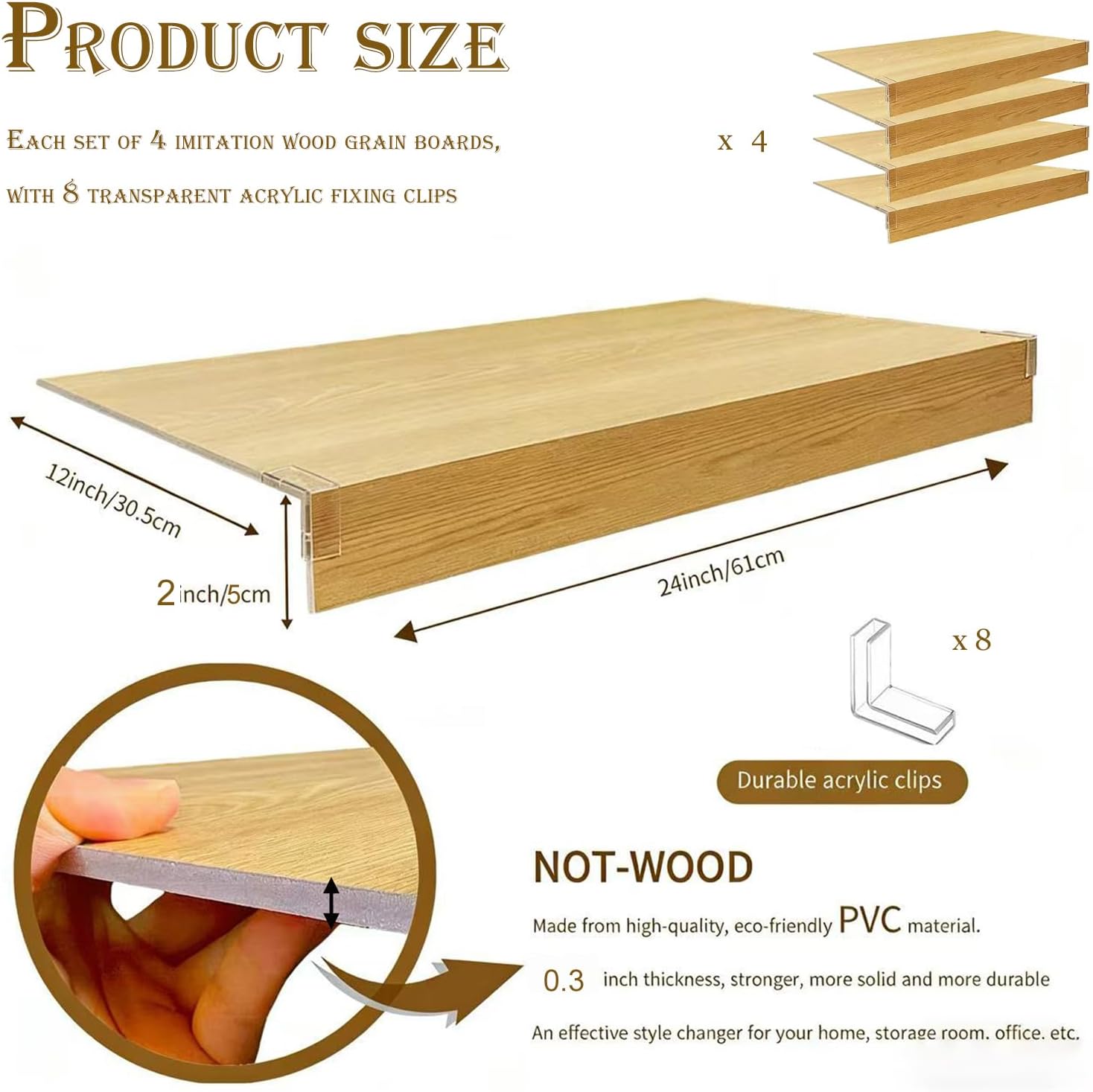 37x10 Wire Shelf Cover System (4PC) - Rustic Wood-Look Finish | for Garage & Storeroom Organization