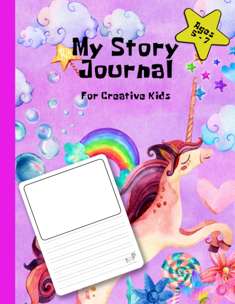My Story Journal: Creative Story Journal for kids, Grades k - 2, with guided lines for printing practice. (Unicorn Theme)
