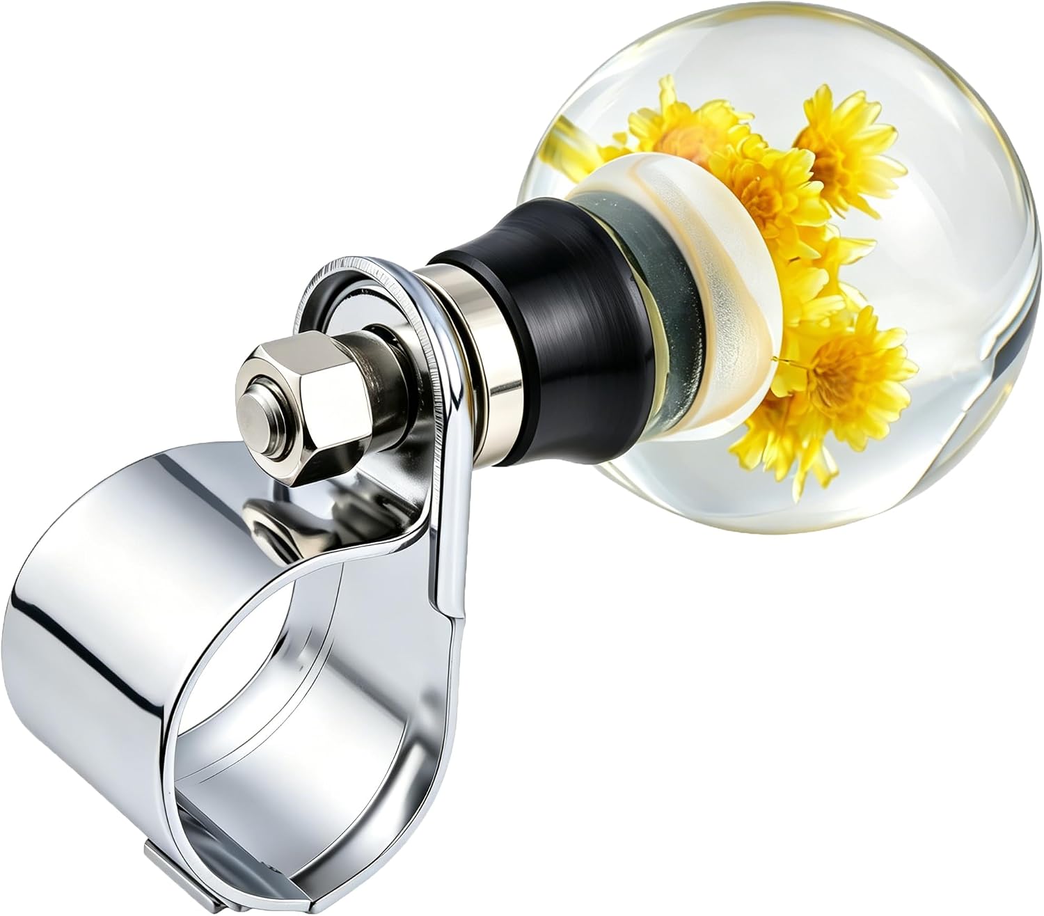 Lunsom Flower Shape Steering Wheel Spinner Knob, Resin Power Handle Suicide Spinner Turning Assist Grip Ball Fit for Tractors, Forklifts, Lawn Mowers,Yellow