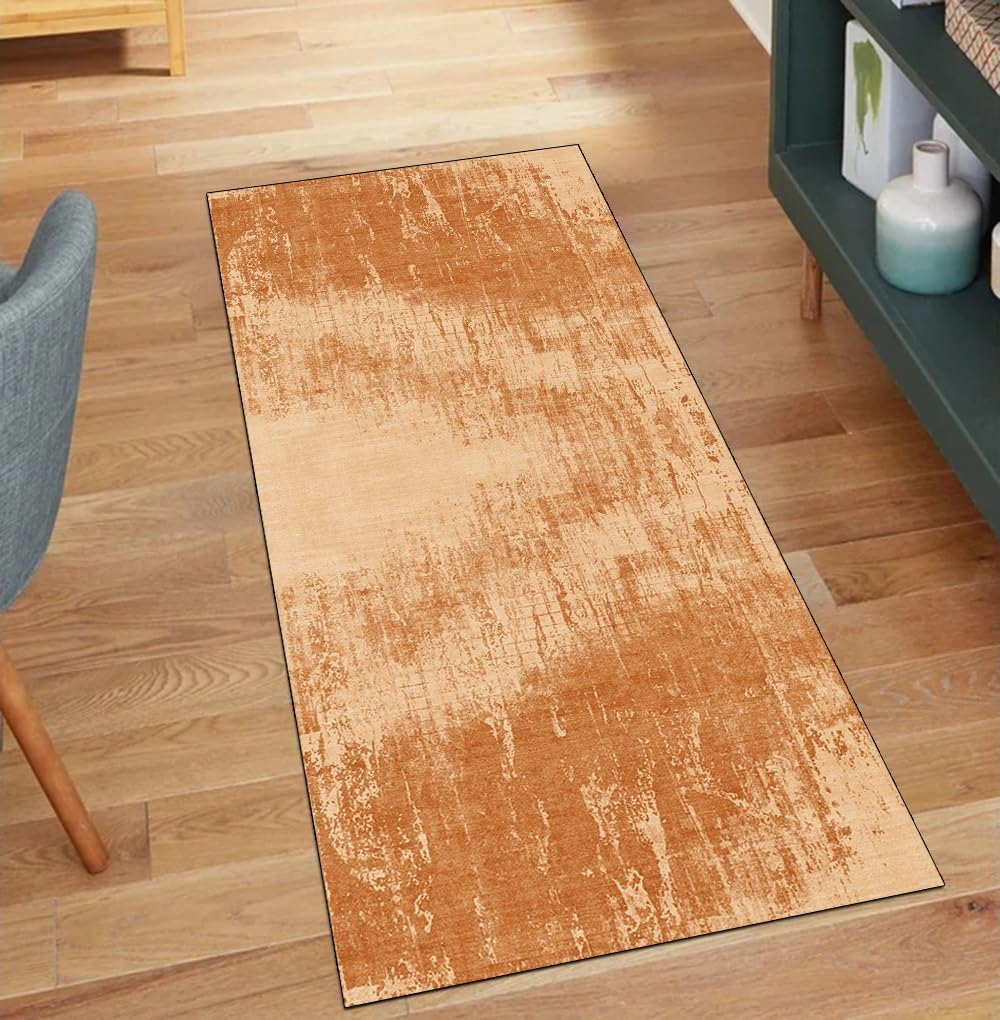 Alfombra de pasillo lavable y antideslizante con estampado abstracto naranja de 110 x 150 cm