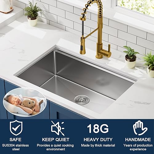 Miniatura 8 de CELAENO Fregadero de cocina de 32 pulgadas, fregadero de cocina de acero inoxidable de calibre 18, estación de trabajo R10, hecho a mano, todo en