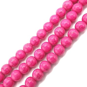 JM Design Pink Howlite Turquoise Smooth Round Beads Size 10mm 15.5 per Strand for Jewelry Making