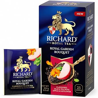 Richard Royal Tea Garden Bouquet Black Tea Bags Flavored Black Tea with Apple Pieces, Hibiscus, Mint, Lemongrass & Safflower Petals Premium Botanical Black Tea Gift Box 25 Count, Made in UK