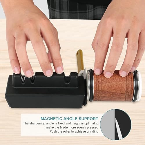 Miniatura 5 de Afilador de cuchillos rodantes con diamantes industriales, kit de afilado de cuchillos con discos de diamante y cerámica, base angular magnética