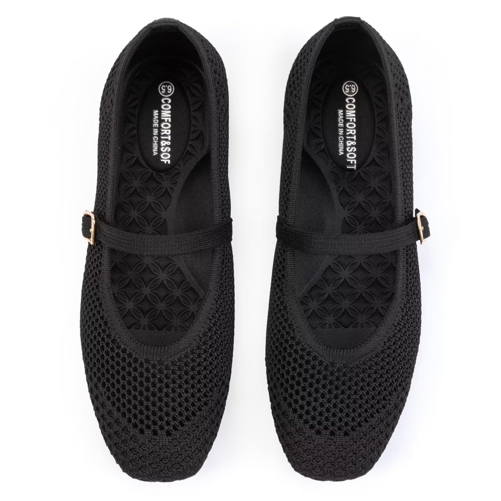 Frank Mully Damen-Freizeitschuhe mit Flacher Sohle quadratische Zehenpartie gestricktes Netzgewebe Flache Komfortschuhe für die Arbeit