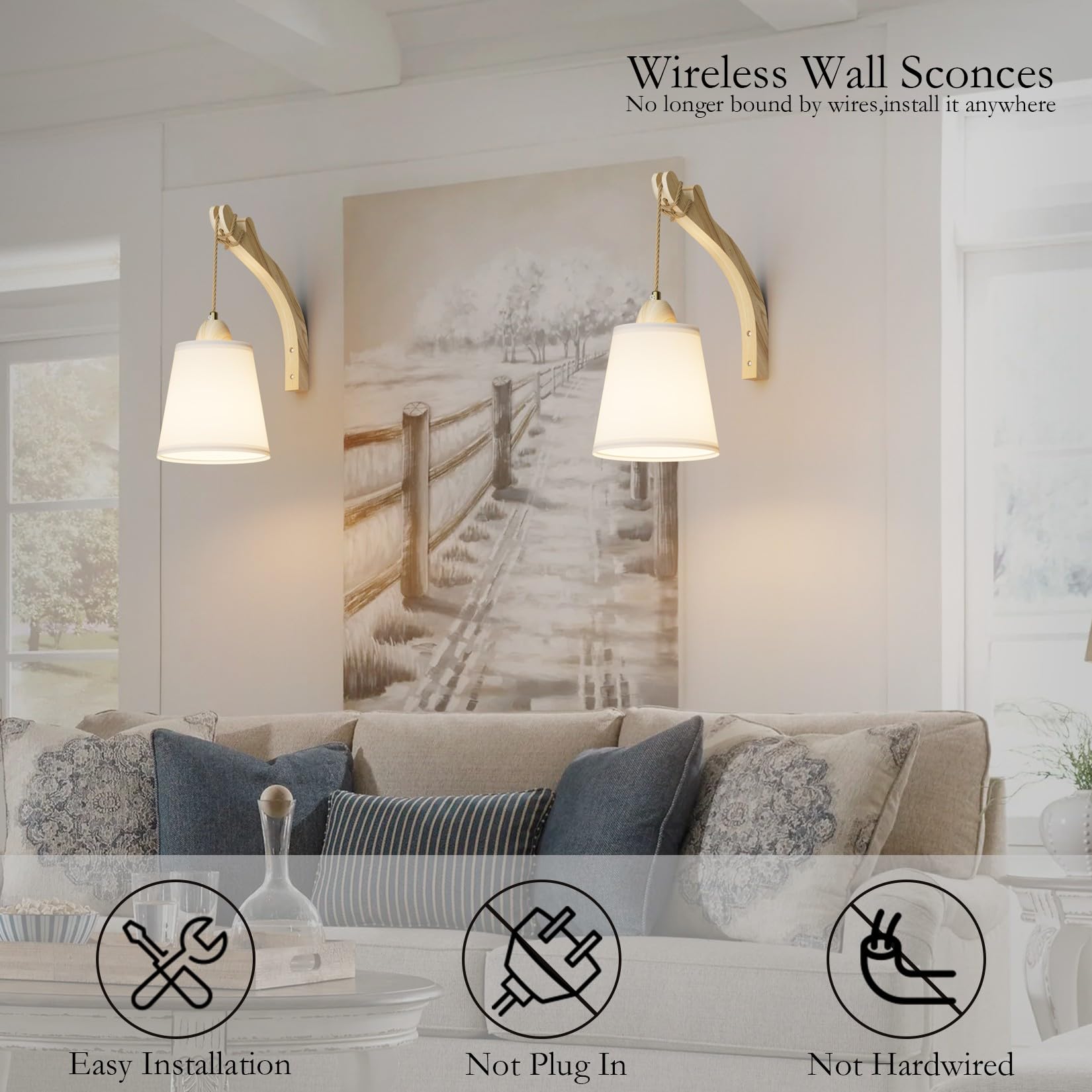 Juego De 2 Apliques De Pared Bohemios De Mimbre De Ratán Recargables, Lámpara De Pared Inalámbrica Regulable Para Dormitorio, Pasillo, Entrada, Lámpara De Pared Con Control Remoto, Funciona Con Pilas