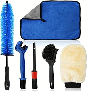 Acshio Set of 6 Motorcycle Cleaning Brush Kit, Motorcycle Detailing Wash Kit, Include Easy Reach Brush, Chain, Stiff Tire,...