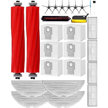 26-Piece Replacement Parts Set for Roborock S7 MaxV Ultra/S7 Max Ultra/S7 Pro Ultra 2 Main Brushes 1 Self-Cleaning Brush 4 Wipes 6 Side Brushes 4 HEPA Filters 6 Dust Bags 1 Cleaning Cloth