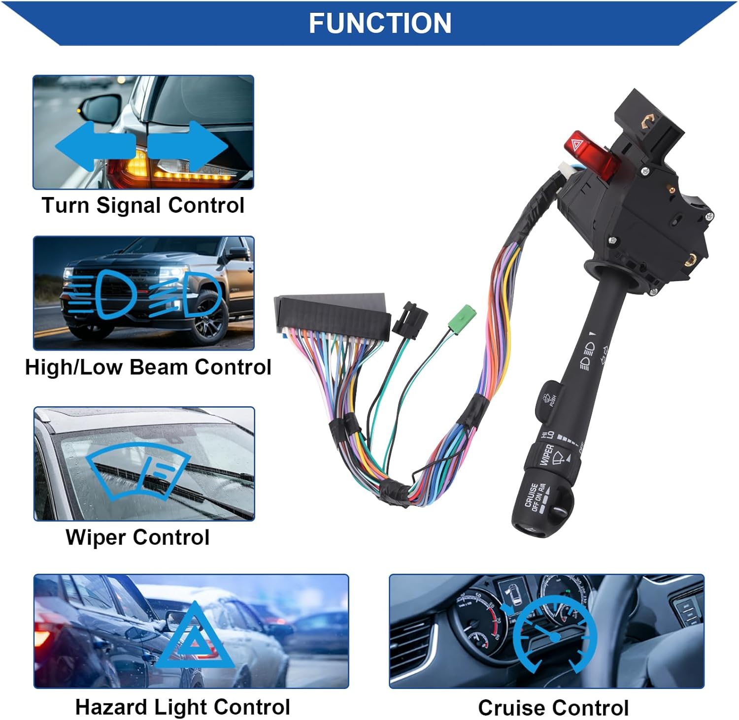 Obaee Turn Signal Switch Multi-Function Switch Compatible with Silverado Avalanche Tahoe Suburban, Yukon Sierra 1999-2002 Replacement OE 26100839, 3441937, CBS-1038 / Wiper, Washers, Hazard