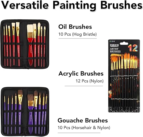 Miniatura 4 de ESRICH Juego de 141 piezas de pintura de artista de lujo, suministros de pintura con 84 pinturas (aceite, acuarela, pintura acrílica) caballetes de