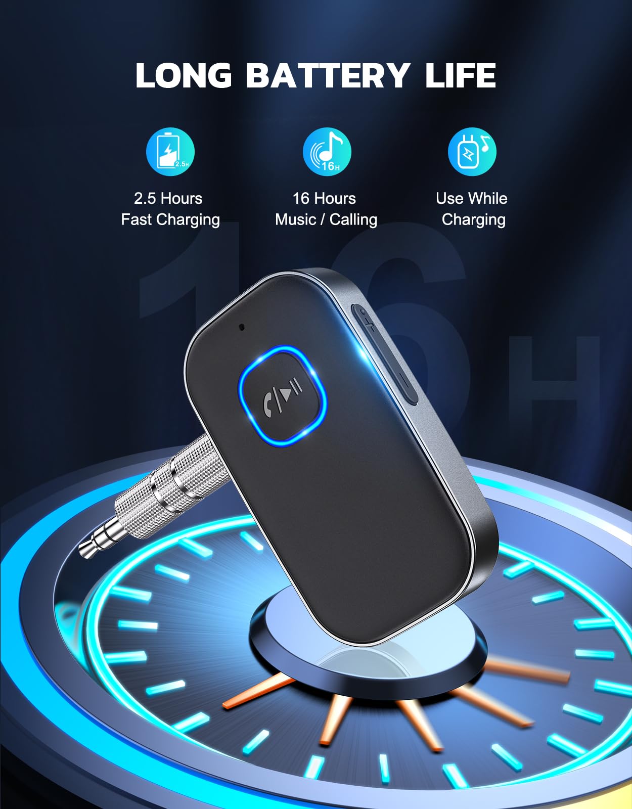 COMSOON Receptor Bluetooth para automóvil, adaptador Bluetooth AUX de 3.5 mm con cancelación de ruido, receptor de audio inalámbrico para auriculares estéreo doméstico/con cable, llamadas manos libres